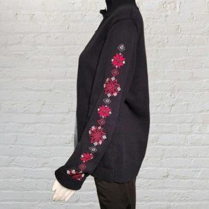 1/4 zip, navy sweater with snowflakes by Karen Scott